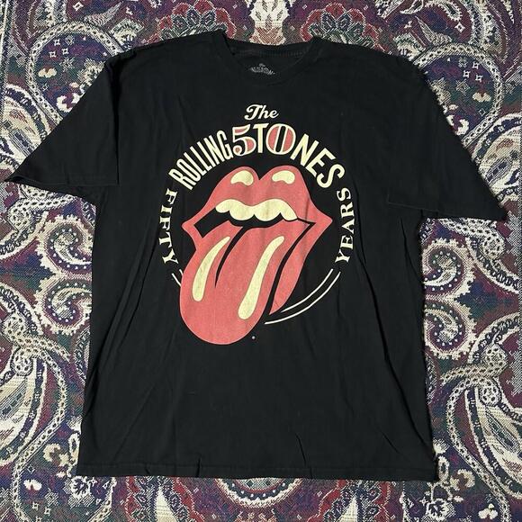 The Rolling Stones 50 Years Classic Tongue 2013 Tour Logo Black T-Shirt Size XL - Picture 1 of 7